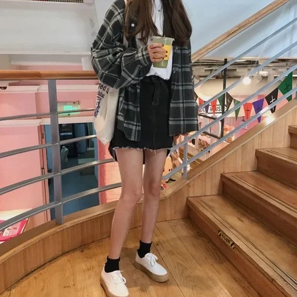 YesStyle Plaid Shacket Gray - Picture 2 of 4